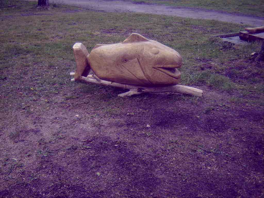 Ein Fisch aus Eiche f�r den Garten in Dierhagen Ost - klick auf das Bild und zur�ck zur Hauptkarte