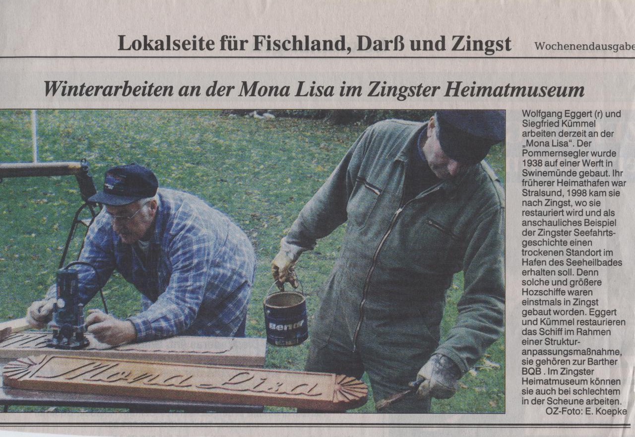 Artikel in der Ostseezietung - Lokalausgabe Ribnitz-Damgarten vom 26/27. Oktober 2002