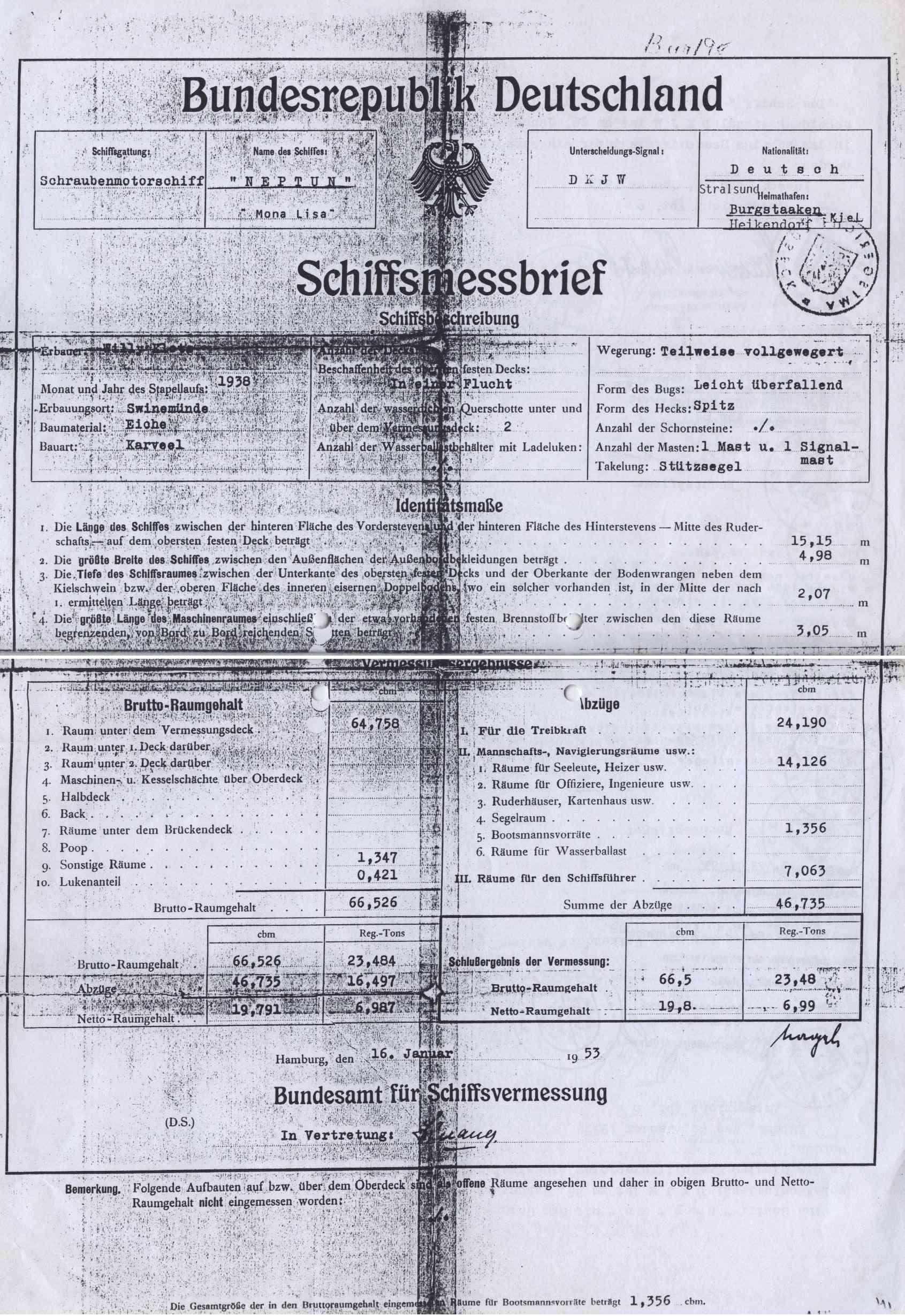 Der Schiffsmessbrief - Daten, Fakten, Zahlen - Seite 1 - Klick zurck